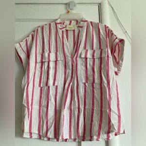 Maeve Pink and White Striped Blouse